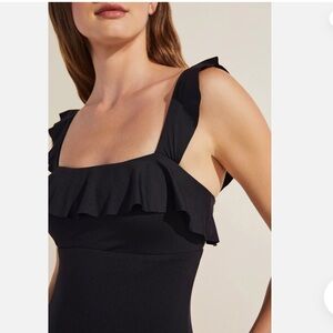 Eberjey So Solid Jane Black Ruffled One-Piece Swimsuit Size Large